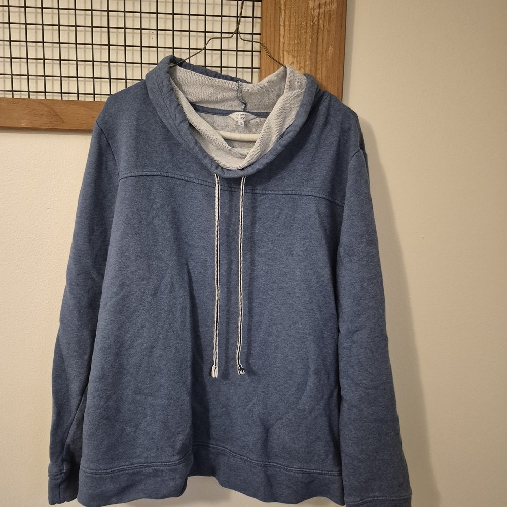Crown & Ivy Heather Blue Hoodie with Light Gray Interior